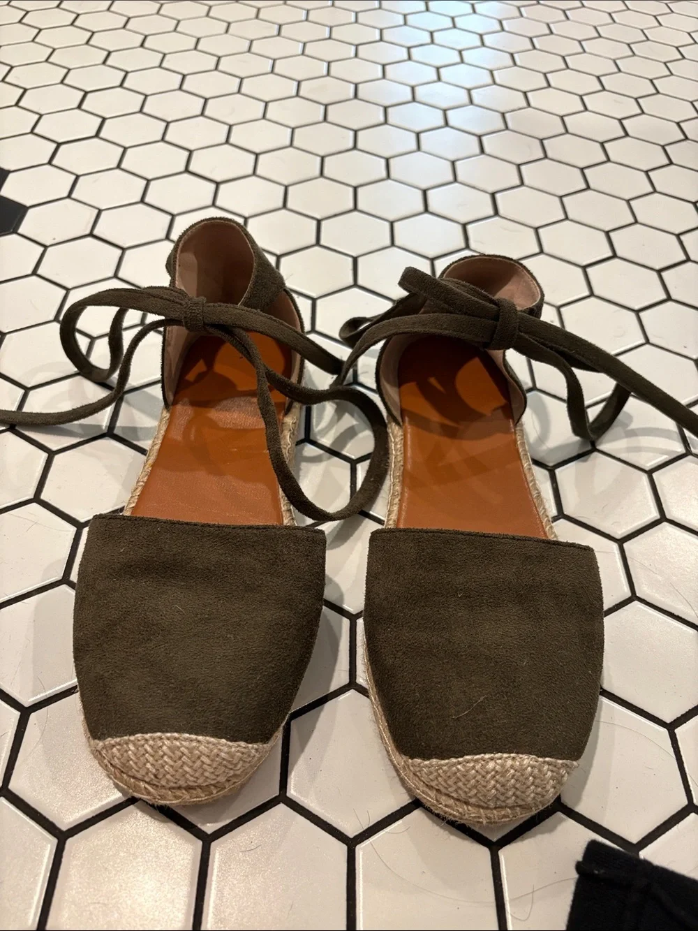 Olive Green Ankle-Tie Espadrille Flats